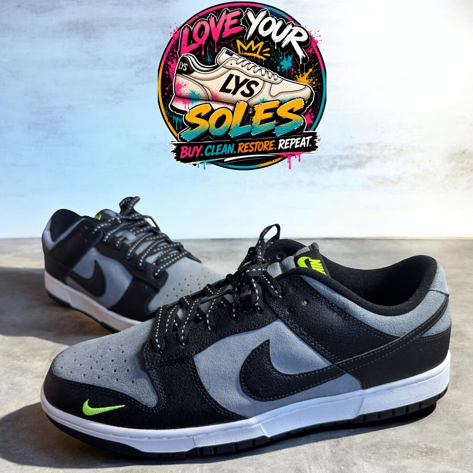 Nike Dunk Low - Black/Cool Grey/Volt  - UK 11.5